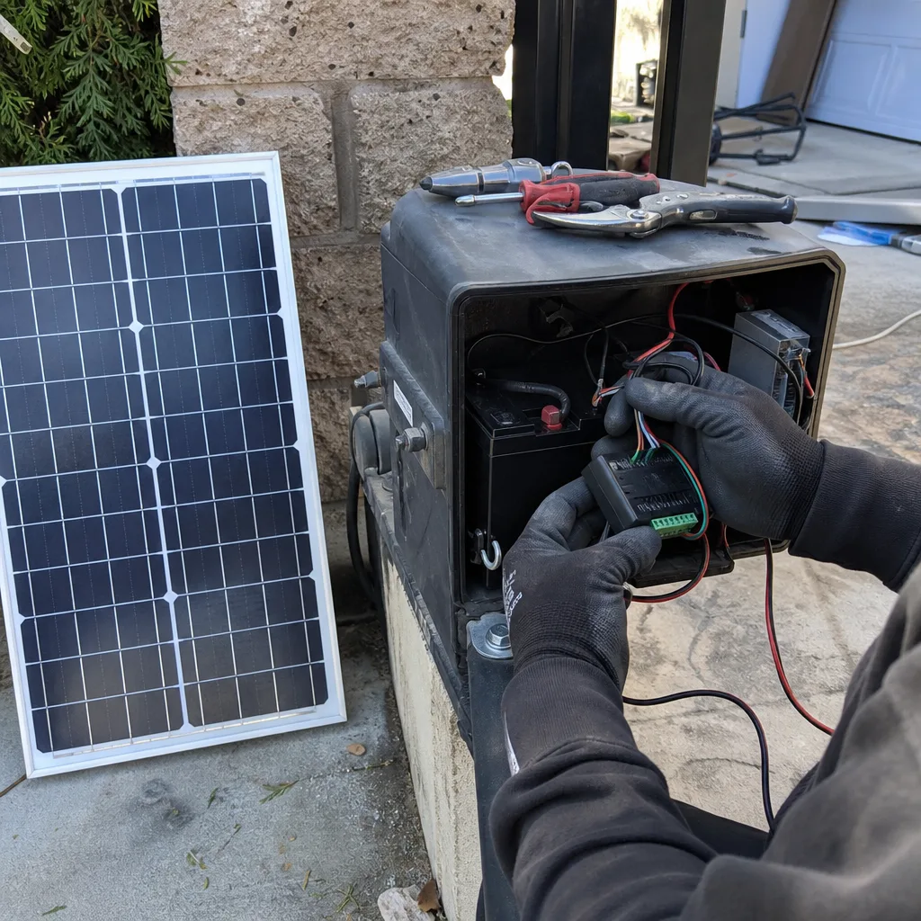 Technician installing gate access control system hardware and wiring nationwide