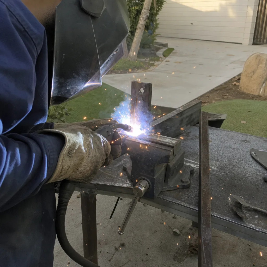 Professional welder performing metal fabrication and custom gate part repair work nationwide